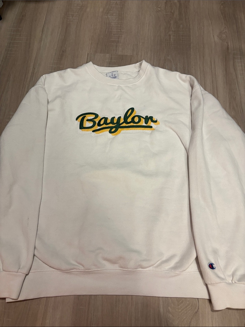 Champion White Crewneck Sweatshirt with Baylor Script